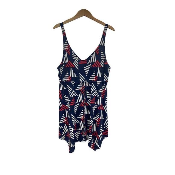 Denim & Co Beach Swim Dress One Piece Red White Blue Patriotic Womens 12 - Picture 1 of 8